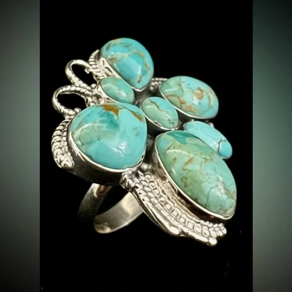 Genuine Turquoise and Sterling Silver Butterfly Ring - Picture 5 of 7